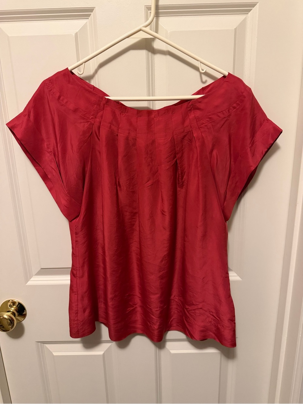 Banana Republic coral Pleated Short-Sleeve Satin Blouse